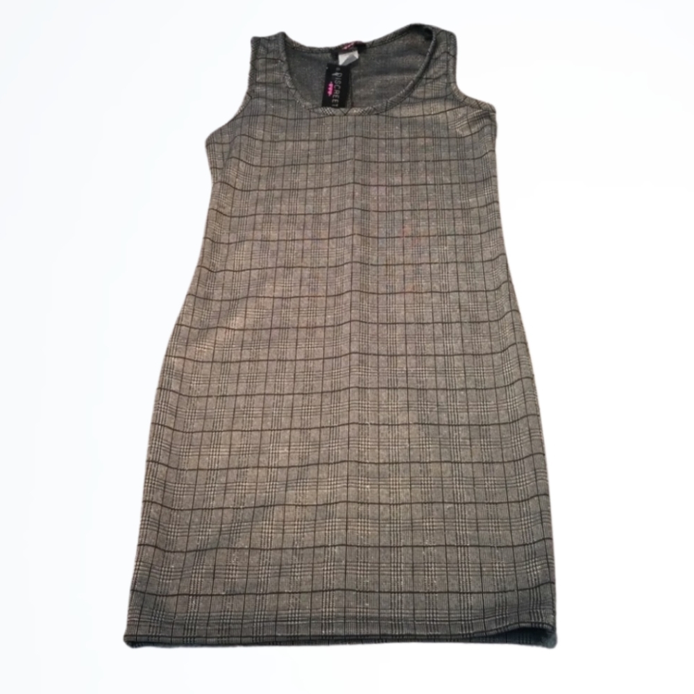 Discreet Silver Black Crew Neck Above The Knee Fitted Sheath Dress Size M NWT